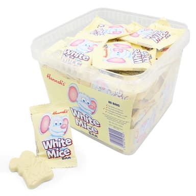 Hannah's White Chocolate Mice Tub - 80 x 14g Packs