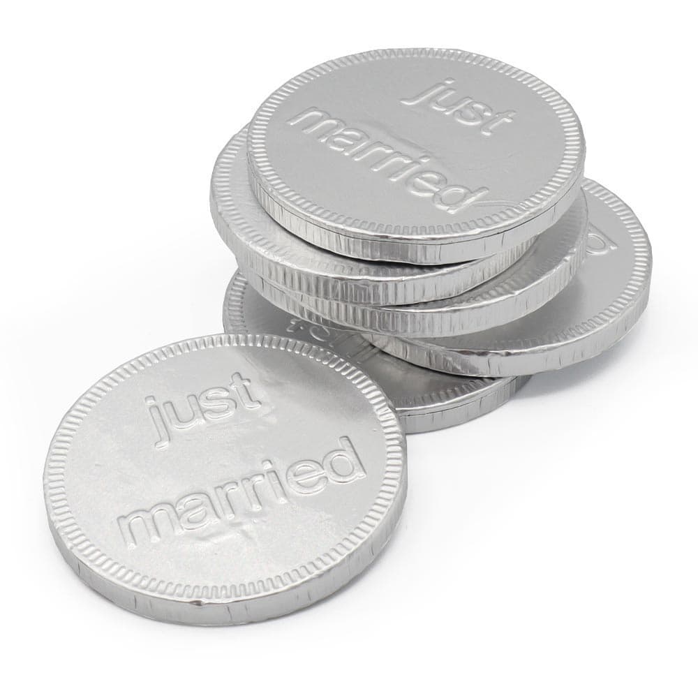 Silver 'Just Married' Milk Chocolate Coins