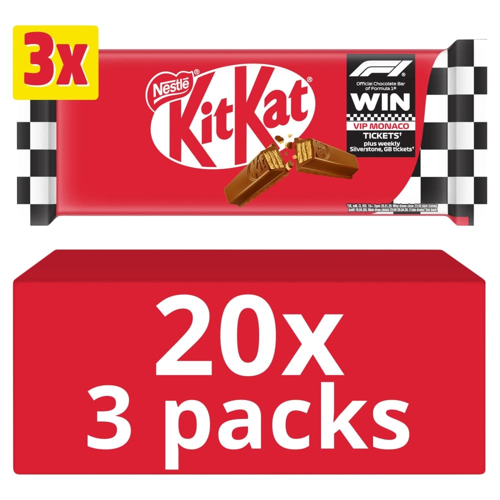 KitKat F1 4 Finger Milk Chocolate Biscuit Bar 3 Pack Multipack 124.5g