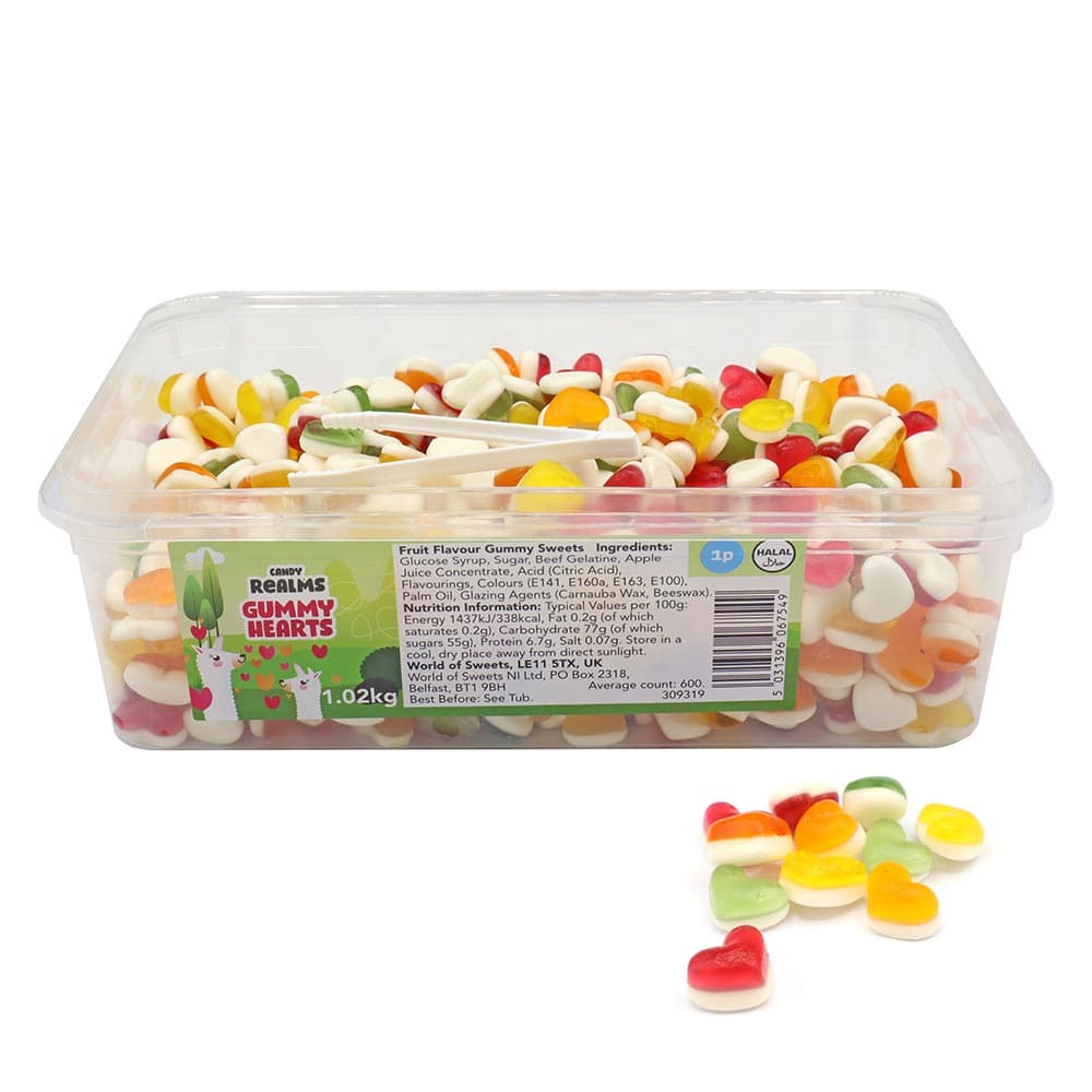 Candy Realms Gummy Hearts 1p Tub 1.02kg 