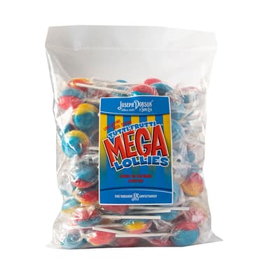 Dobsons Tutti Frutti Wrapped Mega Lollies - 1 x 1.9kg Bag (80 Lollipops)