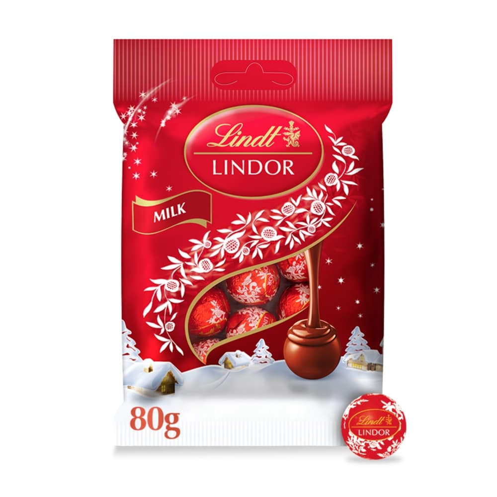 Lindt Lindor Christmas Milk Chocolate Mini Truffles Bag 80g 