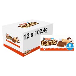 Kinder Cards Milk Chocolate Wafer Biscuit Snack Bars Multipack 8 Pack