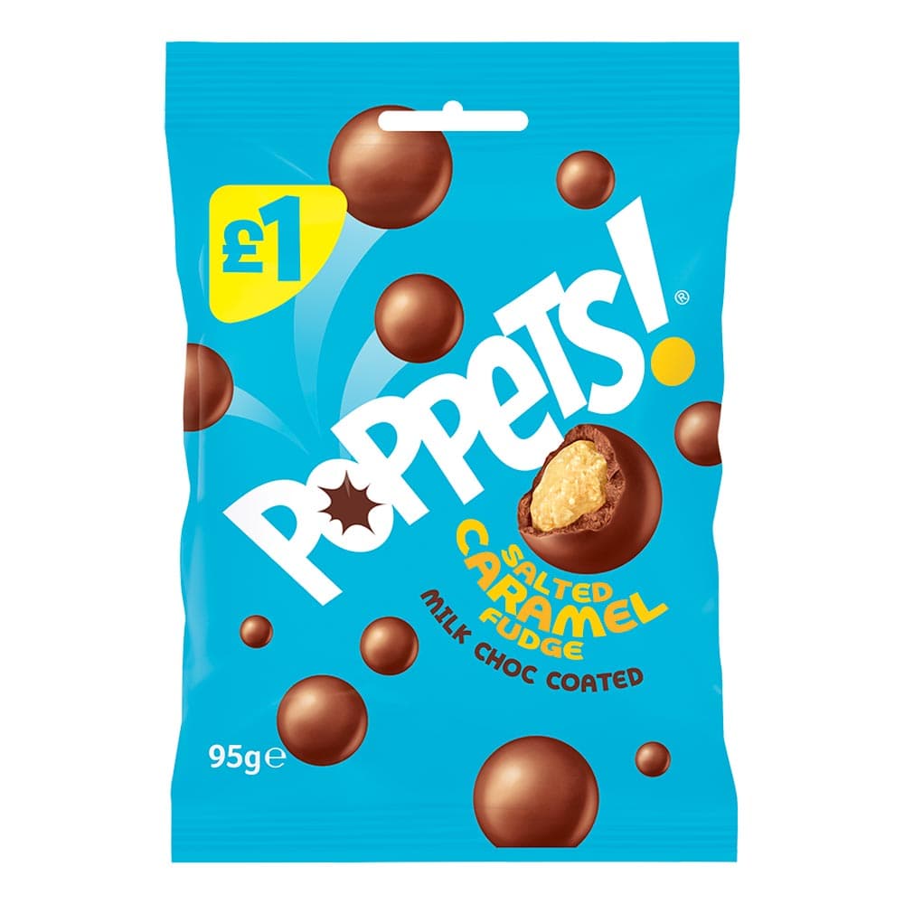 Poppets Milk Chocolate Coated Salted Caramel Fudge Treat Bag 95g £1 PMP