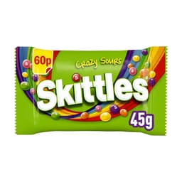 Skittles Vegan Chewy Crazy Sour Sweets Fruit Flavoured Bag 60p PMP 45g