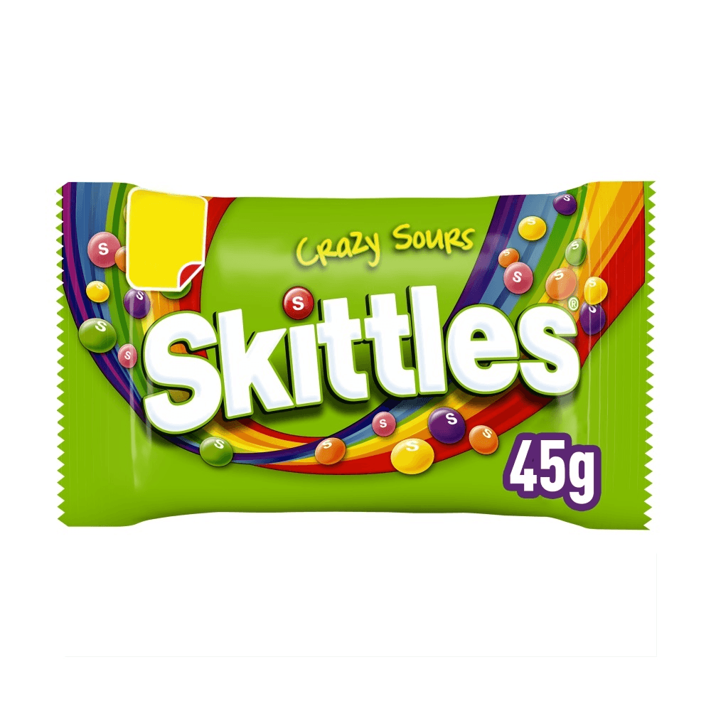 Skittles Vegan Chewy Crazy Sour Sweets Fruit Flavoured Bag 65p PMP 45g