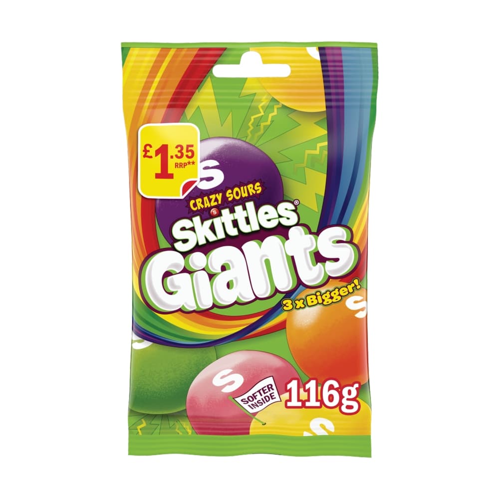 Skittles Giants Vegan Chewy Sour Sweets Fruit Flavoured Treat Bag £1.35 PMP 116g