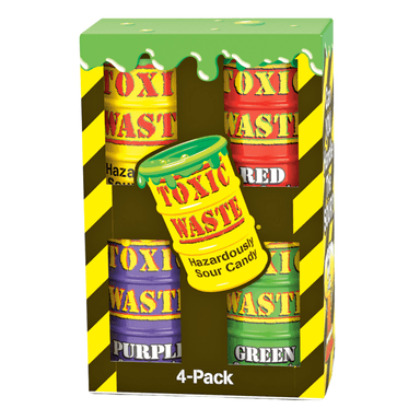 Toxic Waste Hazardously Sour Candy Assorted Drums 4 Pack - 1 x 168g Box