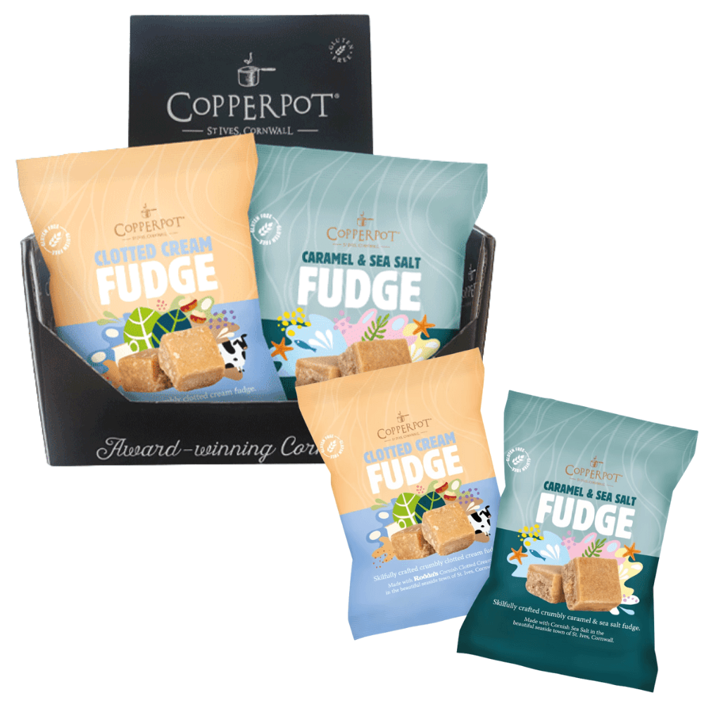 Copperpot Clotted Cream and Caramel & Sea Salt Fudge Snack Packs 50g