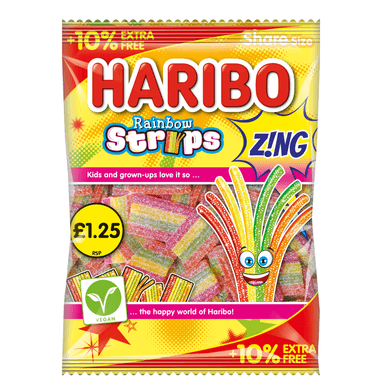 Haribo Rainbow Strips Z!NG - 12 x 143g Bags + 10% Extra Free