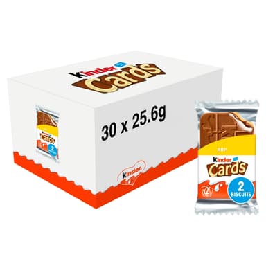 Kinder Cards Milk Chocolate Wafer Biscuit Twin Pack - 30 x 26.6g Packs