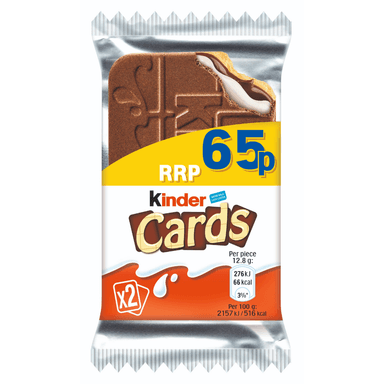 Kinder Cards Milk Chocolate Wafer Biscuit Twin Pack - 30 x 26.6g Packs