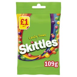 Skittles Vegan Crazy Sour Sweets Fruit Flavour Treat Bag 109g £1 PMP 