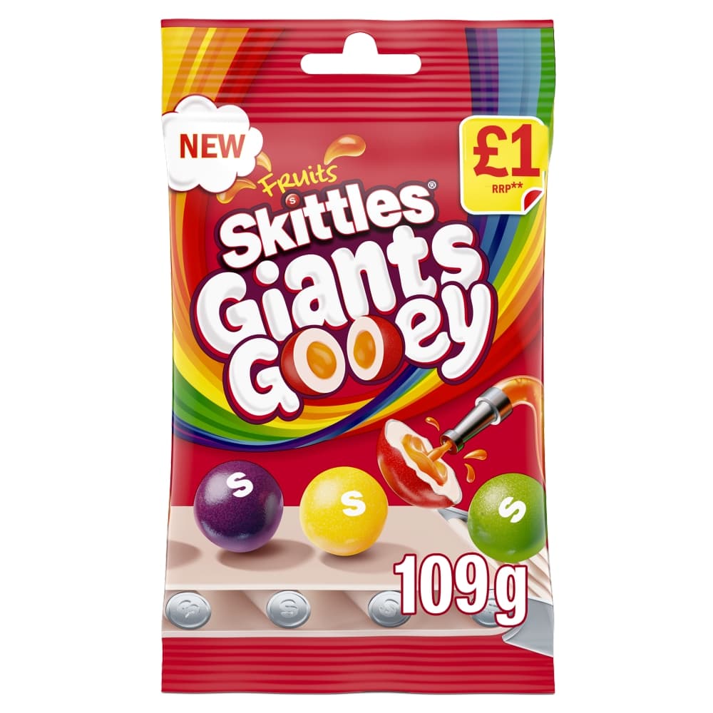 Skittles Giants Gooey Vegan Chewy Sweets Fruit Flavoured Treat Bag 109g £1 PMP 