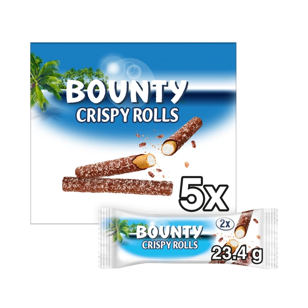 Bounty Crispy Rolls Coconut & Milk Chocolate Bars 5 Pack 117g