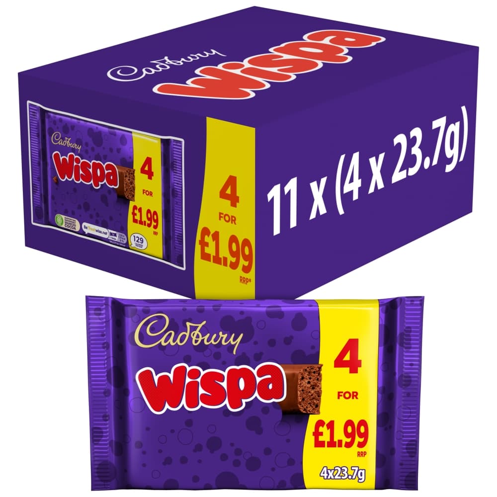 Cadbury Wispa Chocolate Bar 4 Pack 94.8g £1.99 PMP