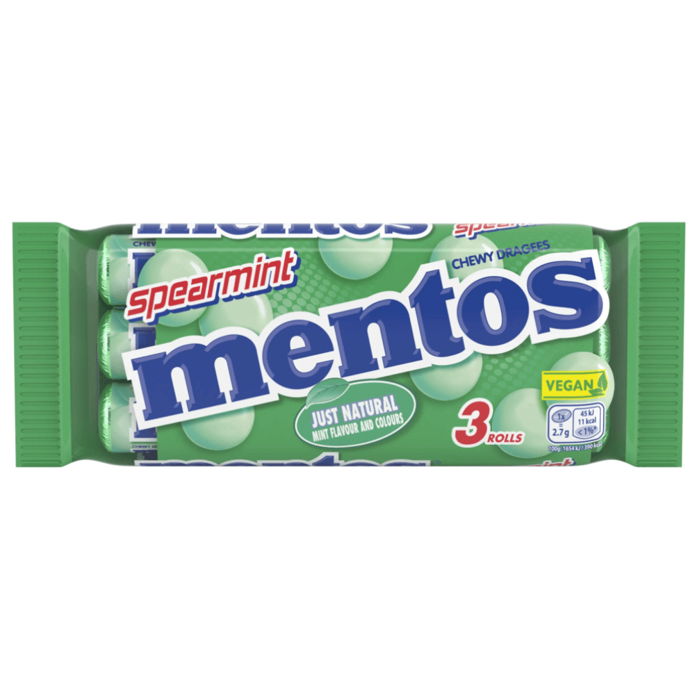 Mentos Spearmint Chewy Dragees Roll 3 Pack 114g