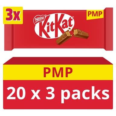 KitKat 4 Finger Milk Chocolate Biscuit Bar 3 Pack - 20 x 124.5g Multipacks
