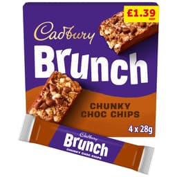 Cadbury Brunch Bar Chocolate Chip Cereal Bars 4 Pack 112g £1.39 PMP
