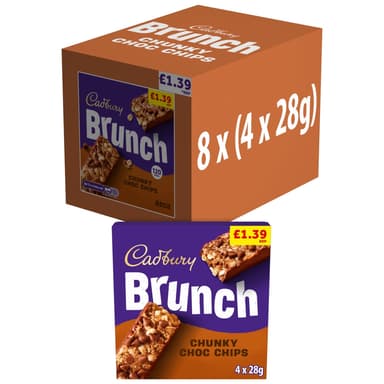 Cadbury Brunch Bar Chocolate Chip Cereal Bars - 8 x 112g PMP Multipacks