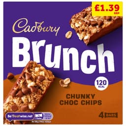Cadbury Brunch Bar Chocolate Chip Cereal Bars 4 Pack 112g £1.39 PMP