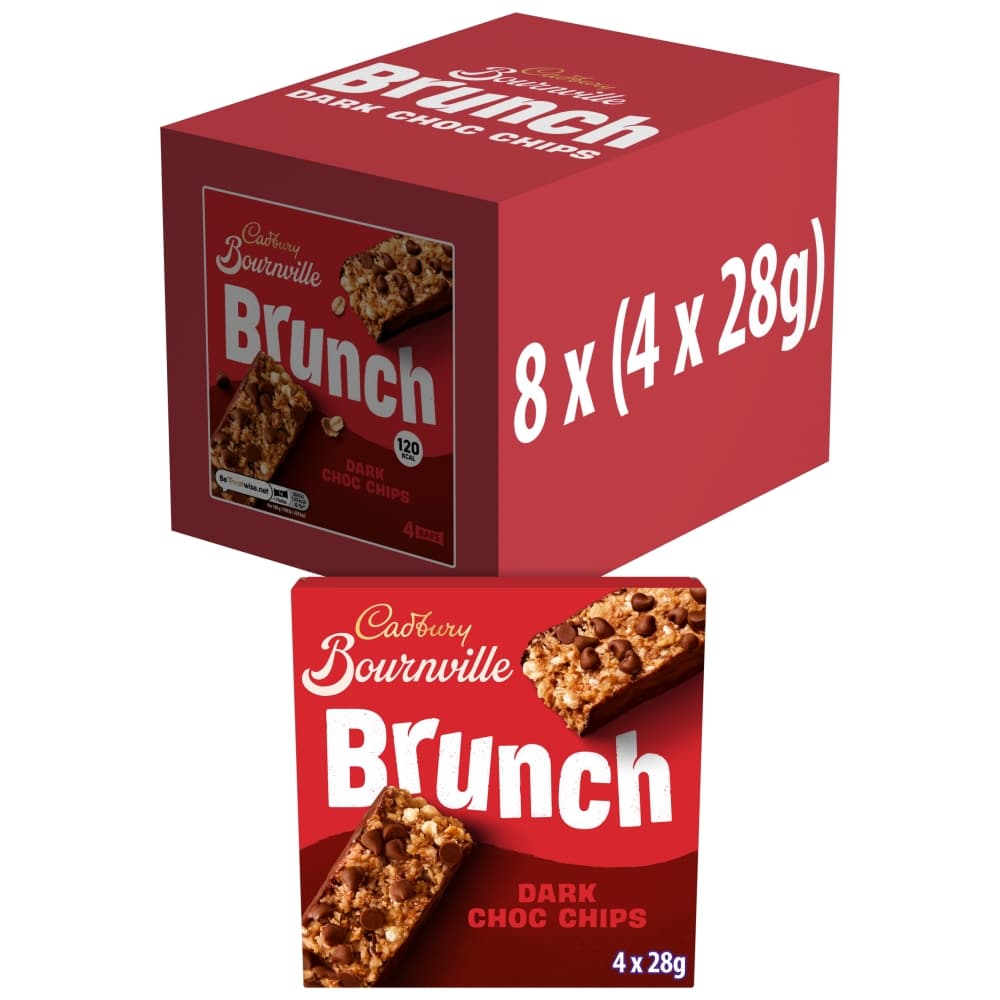 Cadbury Bournville Brunch Oats Dark Chocolate Chip Cereal Bars 4 Pack 112g 