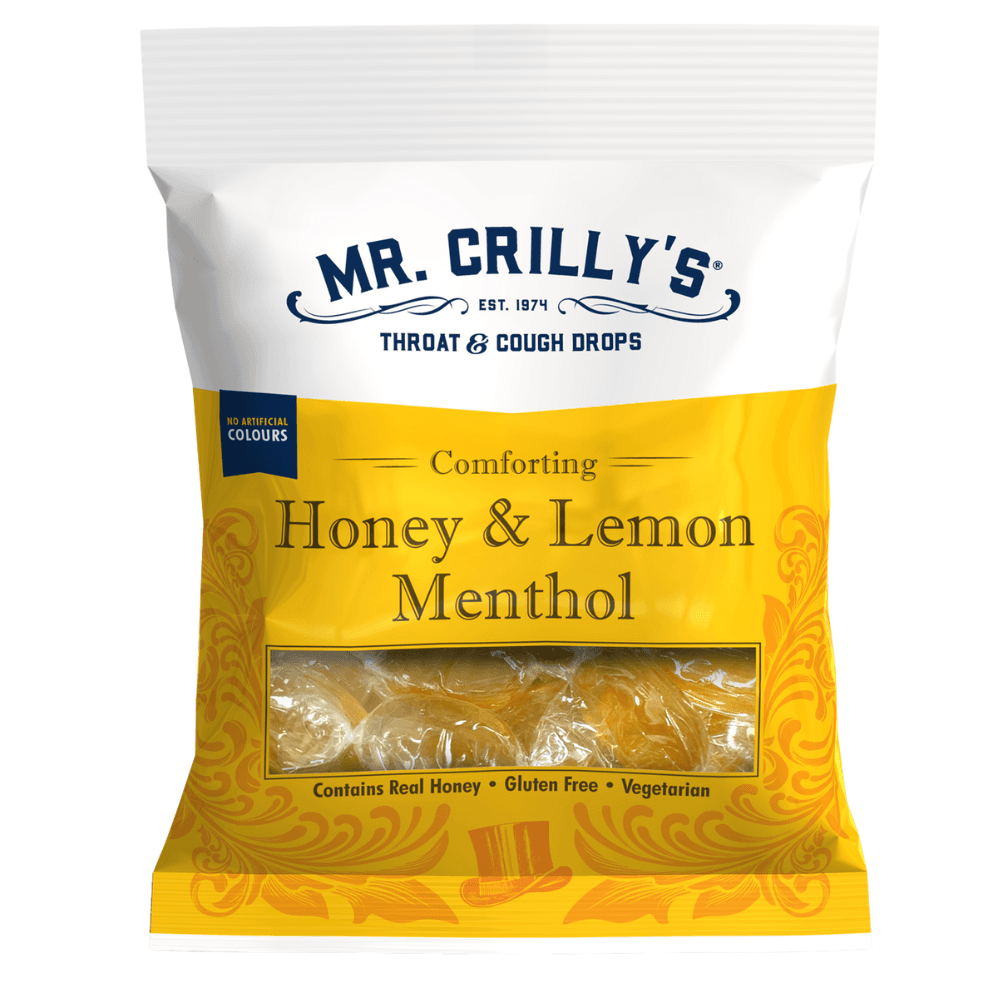Mr. Crilly's Throat & Cough Drops Honey & Lemon Flavour Bag 90g