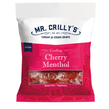 Mr. Crilly's Throat & Cough Drops Cherry Menthol Flavour - 18 x 90g Bags
