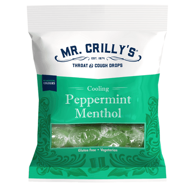 Mr. Crilly's Throat & Cough Drops Peppermint Menthol Flavour - 18 x 90g Bags