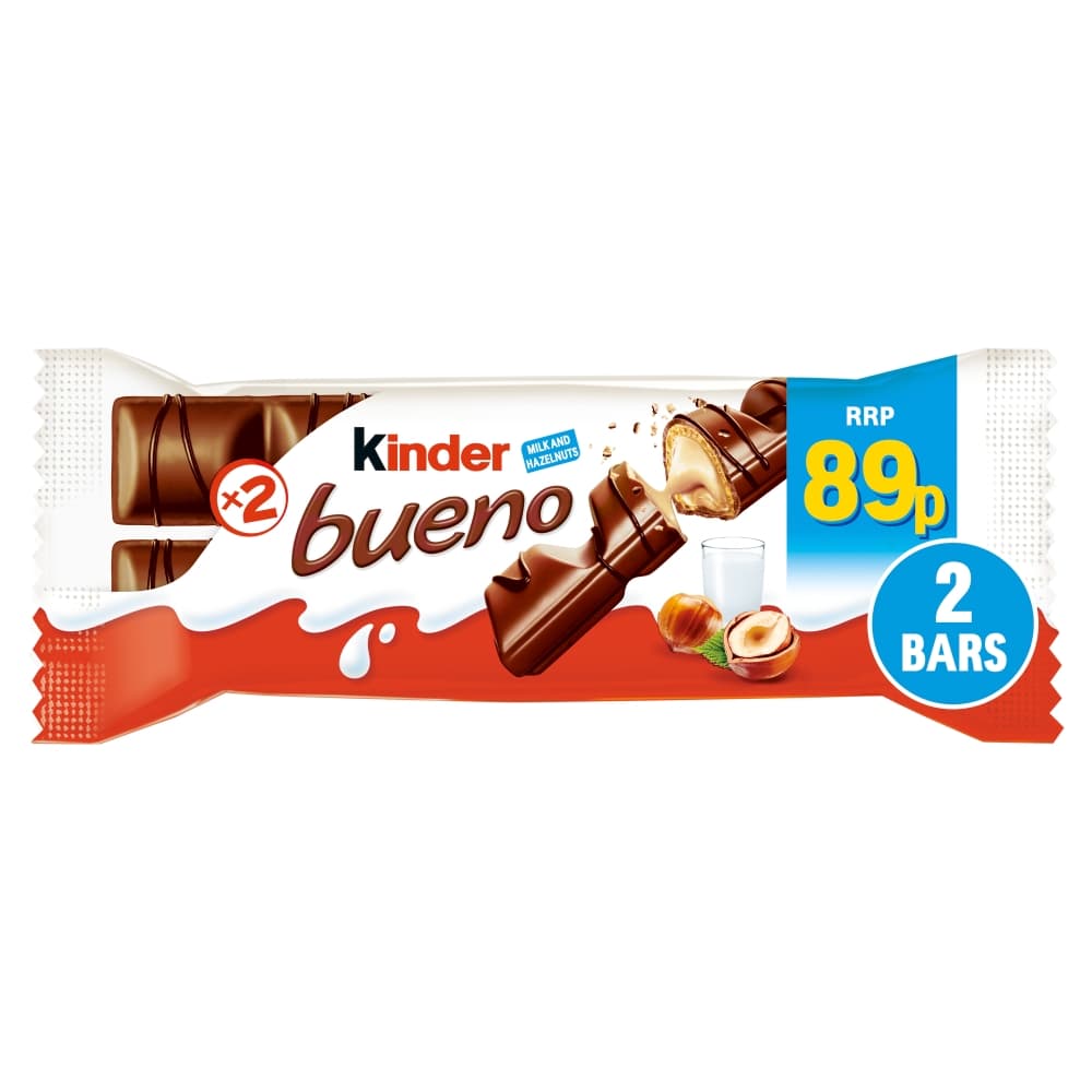 Kinder 2 Bueno Milk & Hazelnut Bar 43g 89p PMP