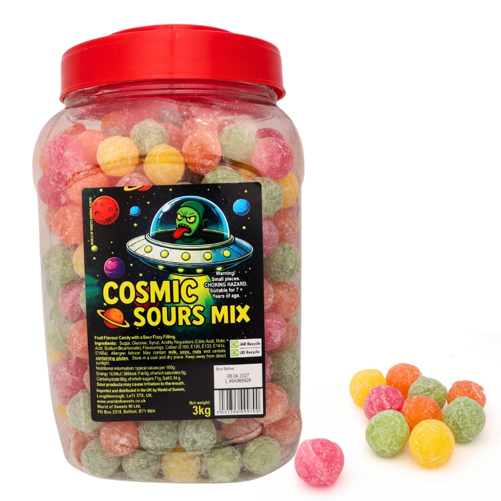 Cosmic Sours Mixed Fruit Sour Candy Jar 3kg