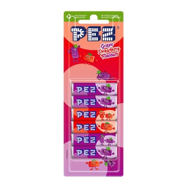 Pez Refill Pack Grape and Strawberry 6 Pack - 18 x 51g Packs
