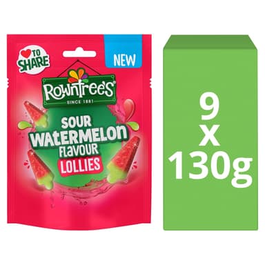 Rowntree's Lollies Sour Watermelon Flavour Sweets Sharing Bag - 9 x 130g Pouches