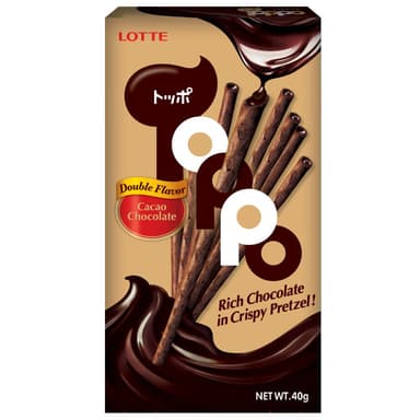 Lotte Toppo Double Chocolate Filled Pretzel Sticks - 10 x 40g Packs