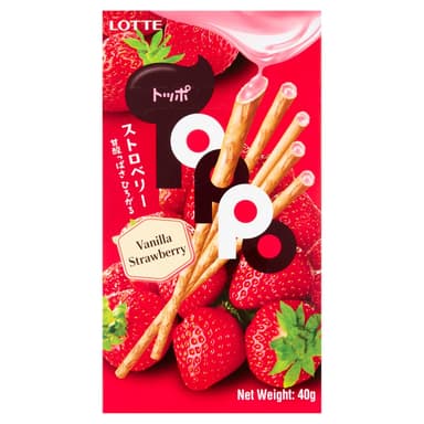 Lotte Toppo Vanilla Strawberry Filled Biscuit Sticks - 10 x 40g Packs