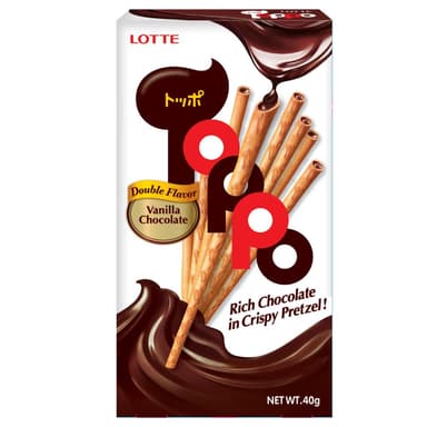 Lotte Toppo Vanilla Chocolate Filled Pretzel Sticks - 10 x 40g Packs