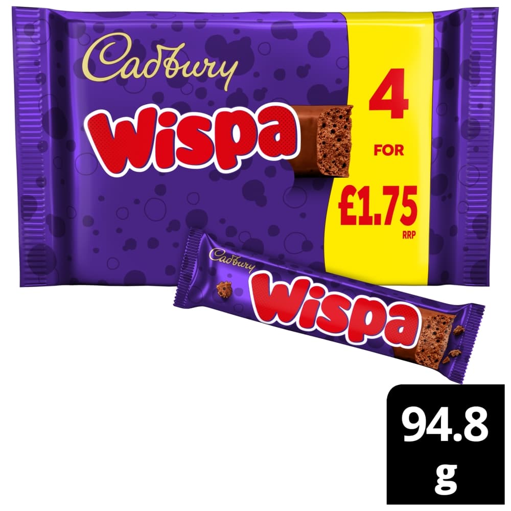 Cadbury Wispa Chocolate Bar 4 Pack 94.8g £1.75 PMP
