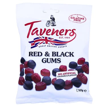 Taveners Black and Red Gums - 12 x 165g Bags