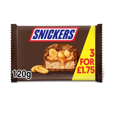 Snickers Peanut Multipack Chocolate Bars 3 Pack - 22 x 125.1g Multipacks