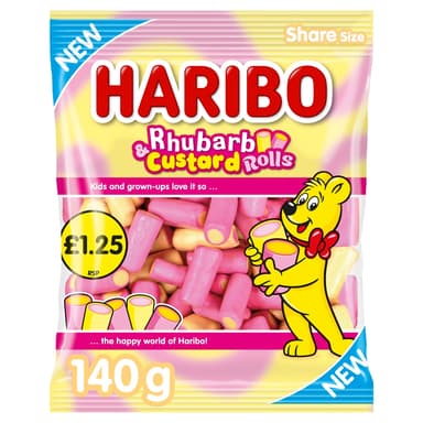 Haribo Rhubarb & Custard Rolls - 12 x 140g Bags