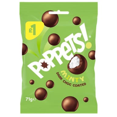 Poppets Minty Dark Choc Coated Mint Creams - 12 x 71g Bags