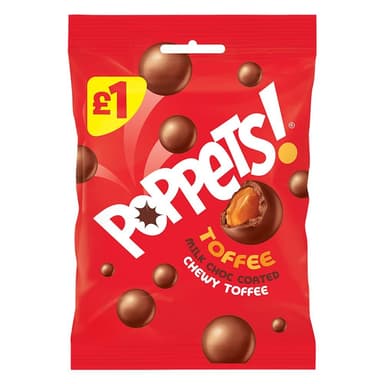 Poppets Milk Chocolate Coated Chewy Toffee - 12 x 71g Bags