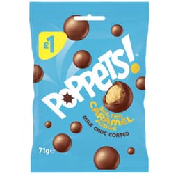 Poppets Milk Chocolate Coated Salted Caramel Fudge Treat Bag 71g £1 PMP