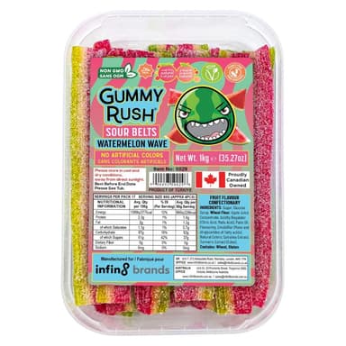 Gummy Rush Watermelon Wave Sour Belts - 1 x 1kg Tub
