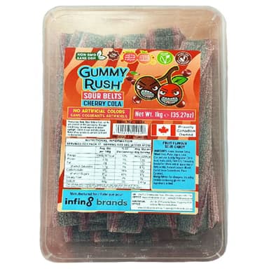 Gummy Rush Cherry Cola Sour Belts - 1 x 1kg Tub