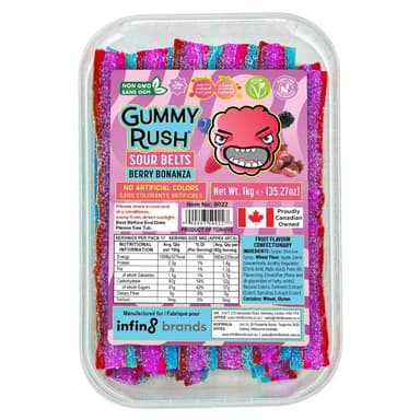 Gummy Rush Berry Bonanza Sour Belts - 1 x 1kg Tub