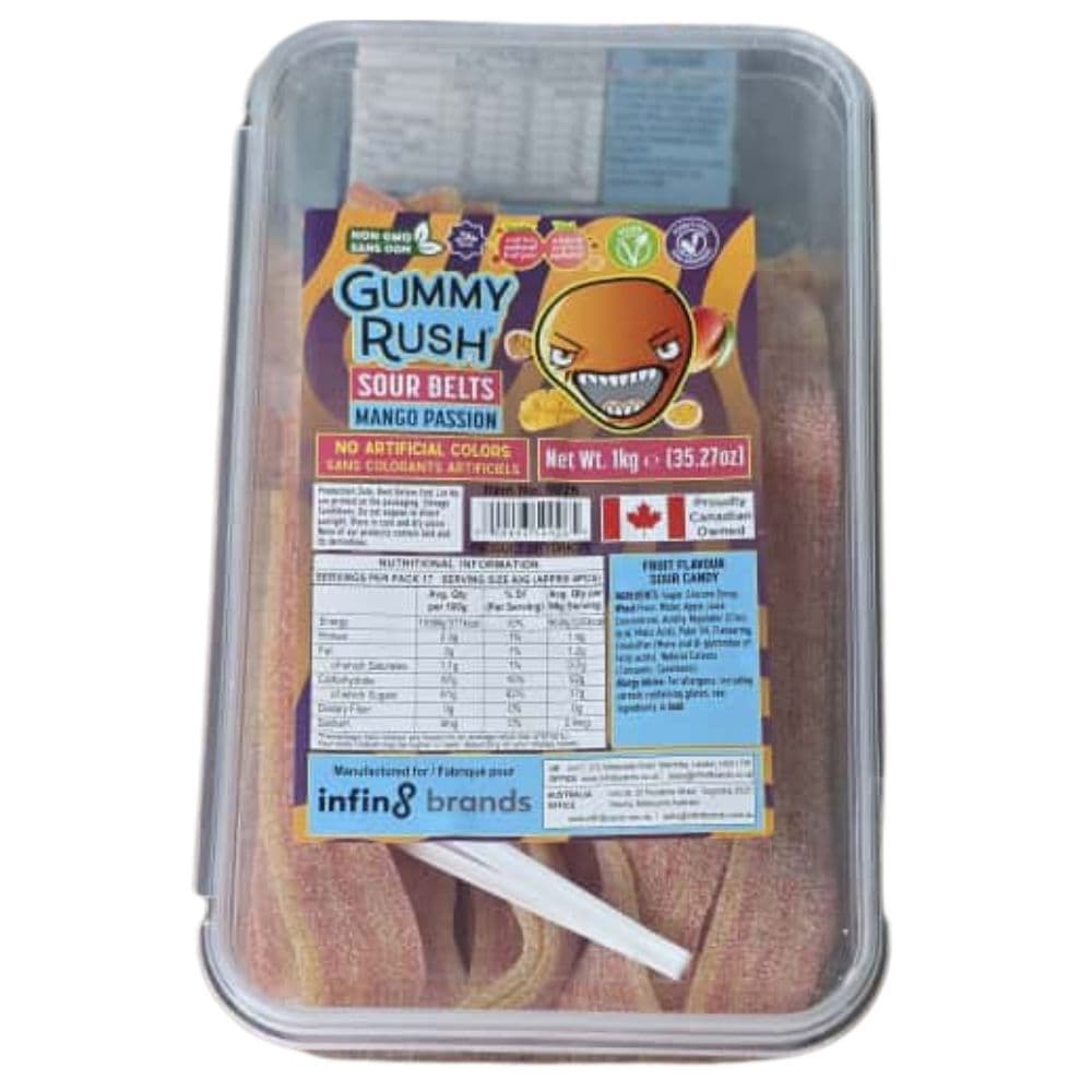 Gummy Rush Mango Passion Sour Belts Tub 1kg