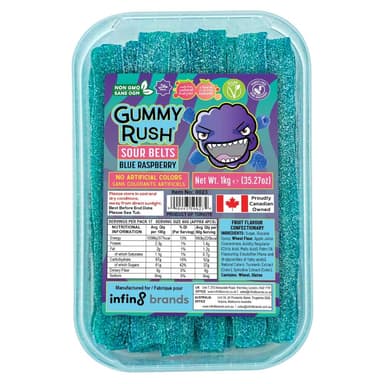 Gummy Rush Blue Raspberry Sour Belts - 1 x 1kg Tub