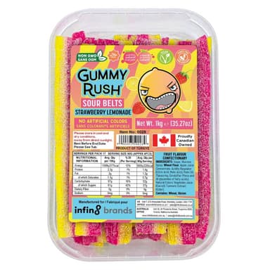 Gummy Rush Strawberry Lemonade Sour Belts - 1 x 1kg Tub