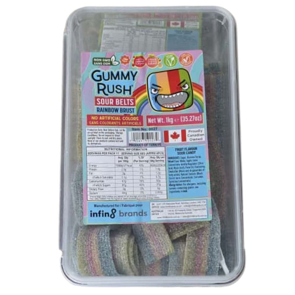 Gummy Rush Rainbow Burst Sour Belts Tub 1kg